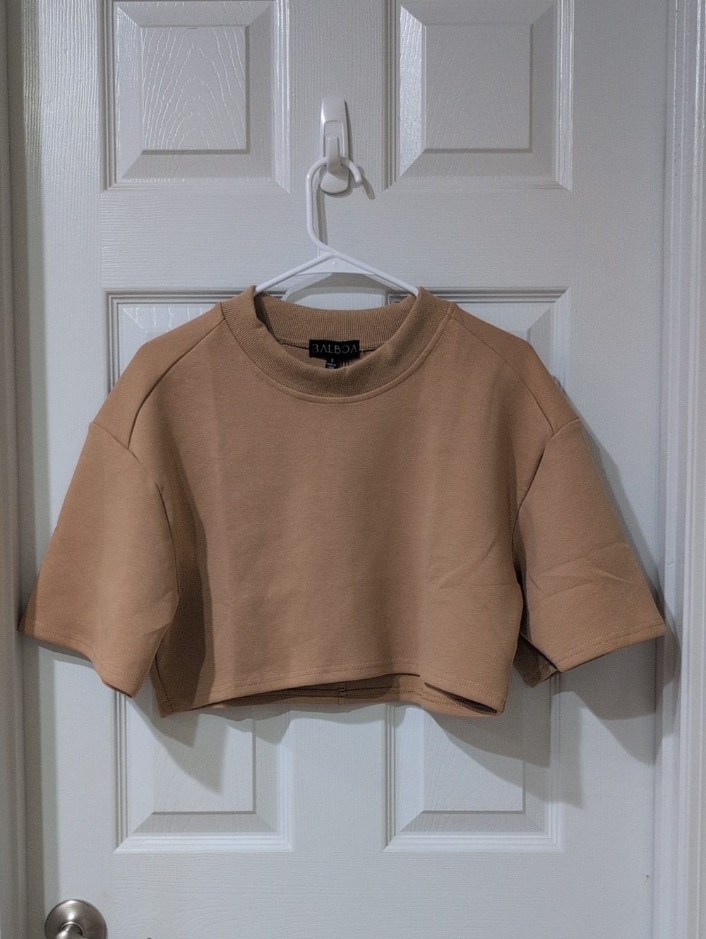 Women's Tan Cropped Boxy Sweatshirt